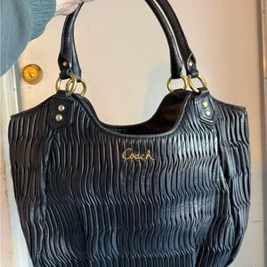 Coach Black Textured Leather Hobo Bag